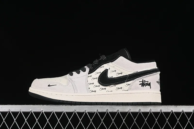 All categories Air Jordan Jordan series basketball shoes Air Jordan 1 Low High-end customized low-top sneakers Air Jordan 1 Low AJ1 Joe 1 Stussy joint-silver edge black hook High-end customized low-top retro basketball shoes SJ9950-026